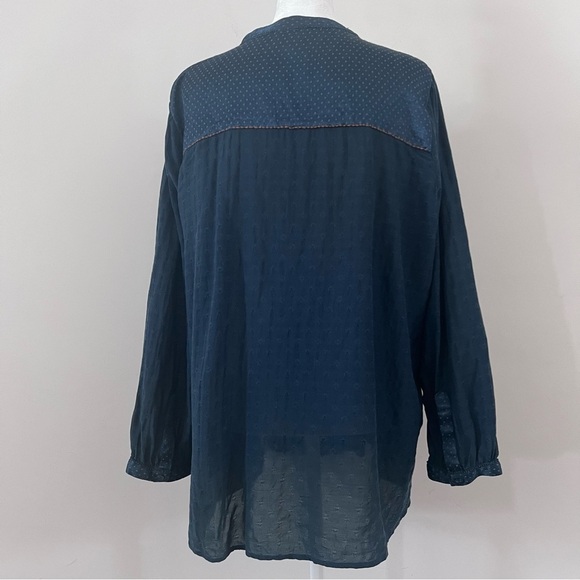 Coldwater Creek Dark Teal Blue Embroidered Beaded Button-Up Whimsy Blouse |PXL| - Picture 7 of 11